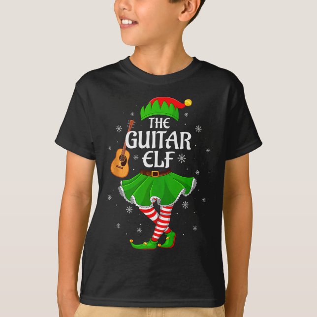 Guitar Elf Christmas Family Girls Women Elf Squad  T-Shirt (Front)
