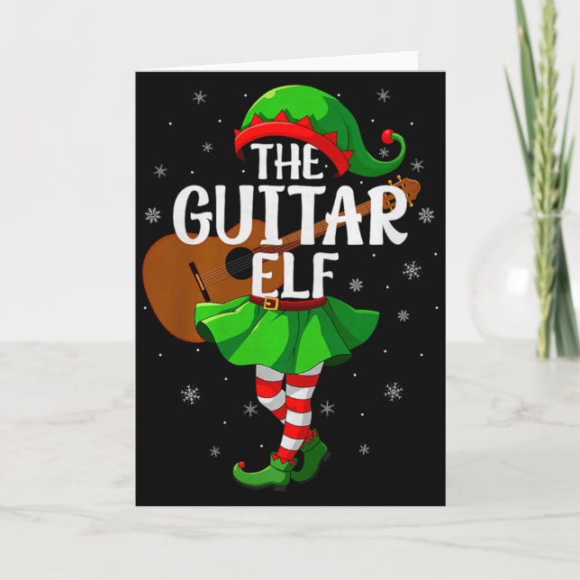 Guitar Elf Christmas Girls Women Elf Squad Xmas Fa Card (Front)