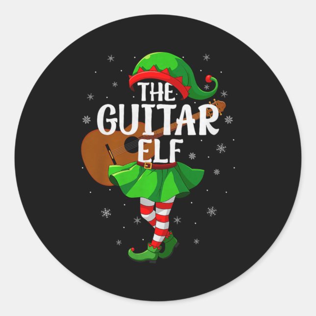 Guitar Elf Christmas Girls Women Elf Squad Xmas Fa Classic Round Sticker (Front)