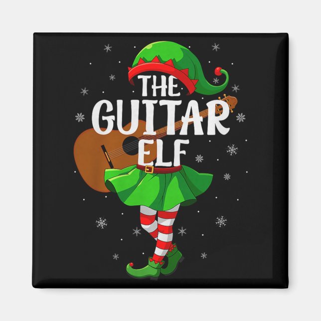 Guitar Elf Christmas Girls Women Elf Squad Xmas Fa Magnet (Front)