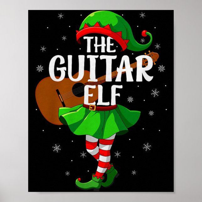 Guitar Elf Christmas Girls Women Elf Squad Xmas Fa Poster (Front)