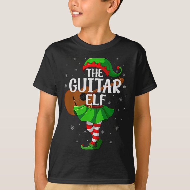 Guitar Elf Christmas Girls Women Elf Squad Xmas Fa T-Shirt (Front)