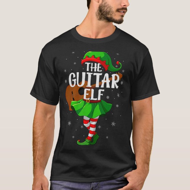 Guitar Elf Christmas Girls Women Elf Squad Xmas Fa T-Shirt (Front)