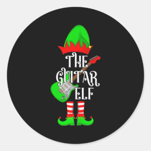 Guitar Elf Christmas Pajamas Matching Family Elf S Classic Round Sticker