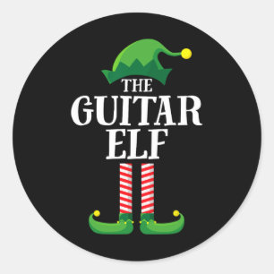 Guitar Elf Matching Family Group Christmas Party Classic Round Sticker