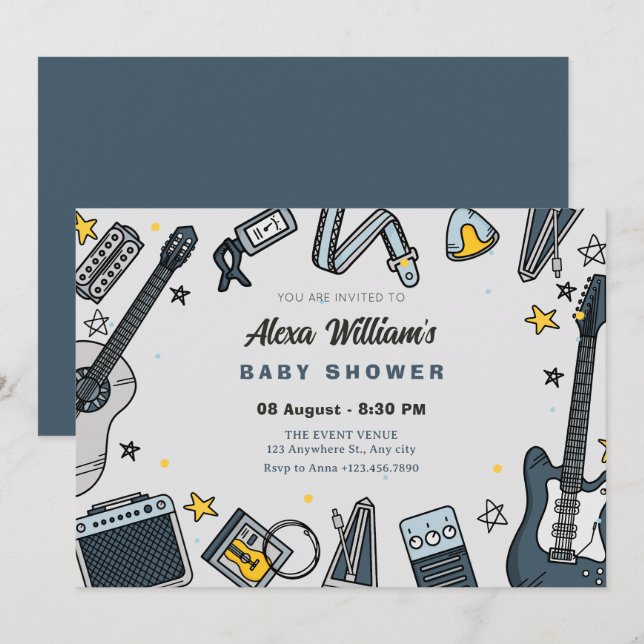 Guitar equipment baby shower invitation (Front/Back)