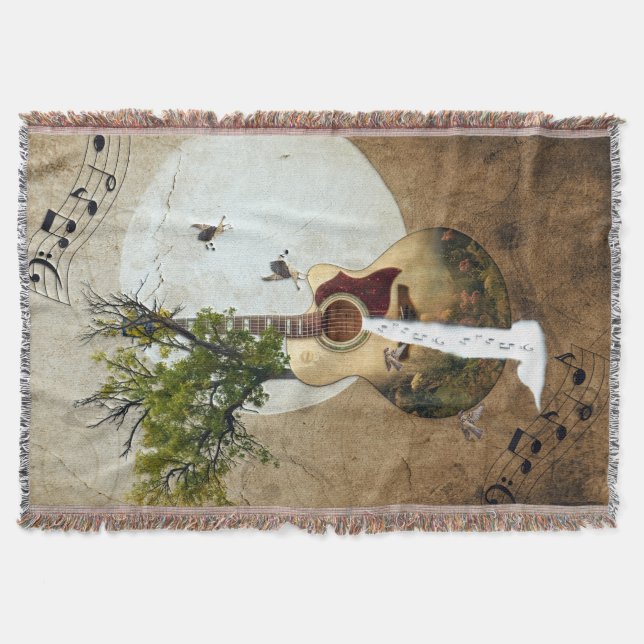Guitar Fantasy Decorated Throw Blanket (Front)