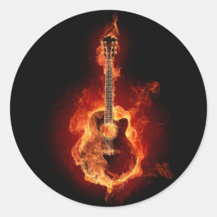 Guitar Flames Classic Round Sticker