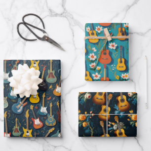 Guitar Floral Musical Instruments Guitars Wrapping Paper Sheet