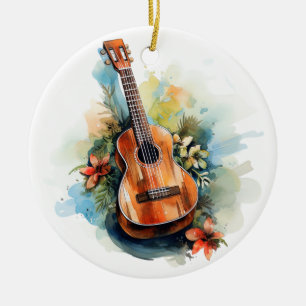 Guitar Flowers Music Watercolor Ceramic Tree Decoration