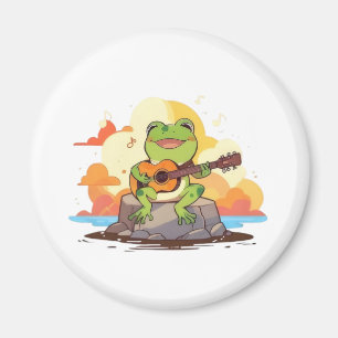Guitar Frog Sunset Kawaii Music Design Magnet