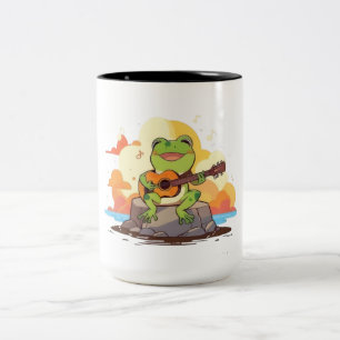 Guitar Frog Sunset Kawaii Music Design Two-Tone Coffee Mug
