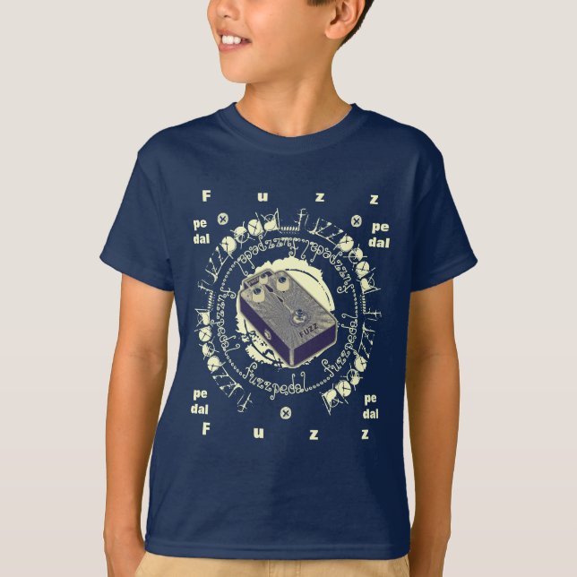 Guitar Fuzz Pedal, Purple & Lite Yellow Collage T-Shirt (Front)