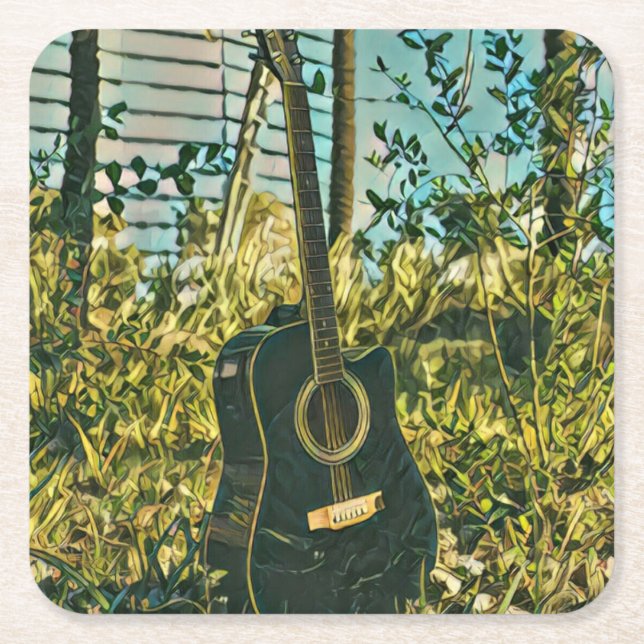 Guitar gift for guitarist square paper coaster (Front)