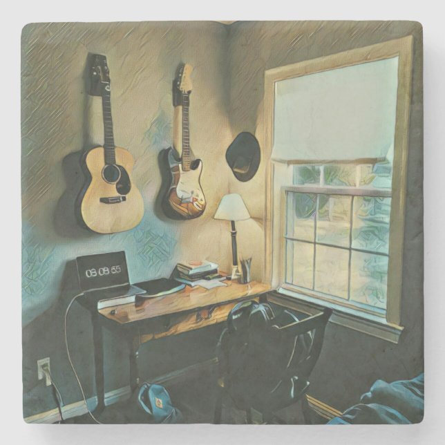 Guitar gifts for girlfriend stone coaster (Front)