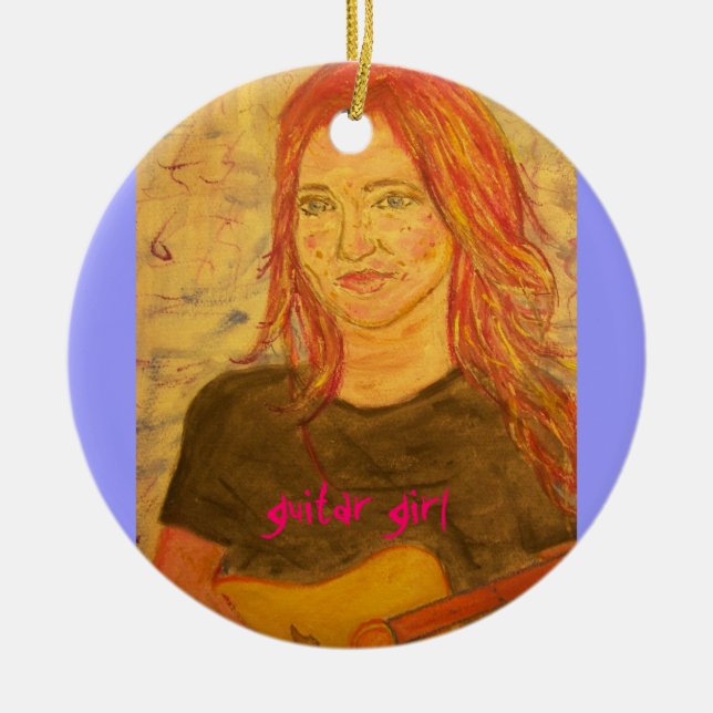 guitar girl art ceramic tree decoration (Front)