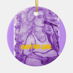 guitar girl art ceramic tree decoration