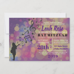 Guitar Girl Bat Bar Mitzvah Invitation