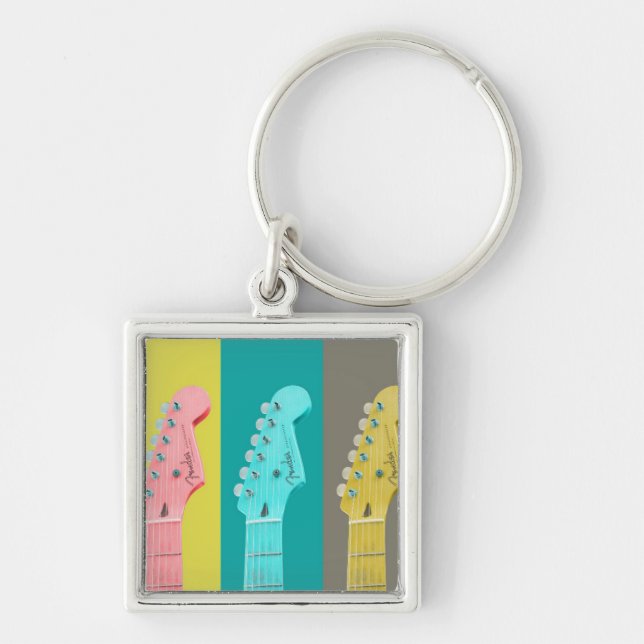 Guitar Girl modern pastel colorful music Key Ring (Front)