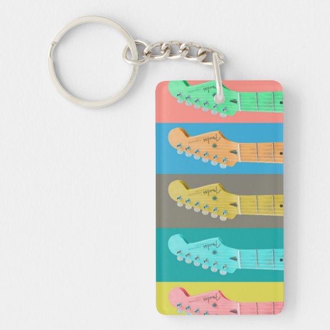 Guitar Girl modern pastel colourful music Key Ring (Front)