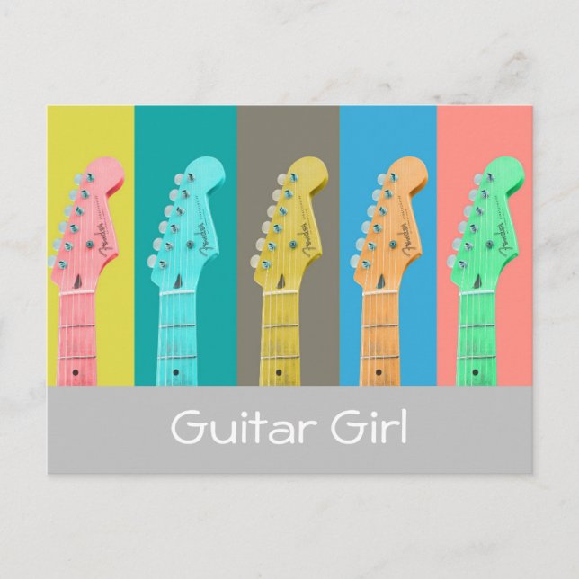 Guitar girl pastel modern colourful music postcard (Front)
