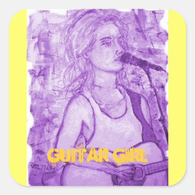guitar girl square sticker (Front)