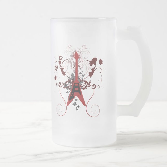 Guitar God Frosted Glass Beer Mug (Right)