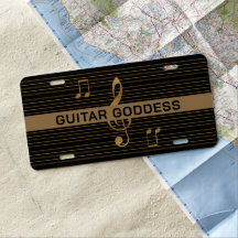 GUITAR GODDESS Faux Gold Notes and Clef on BLACK