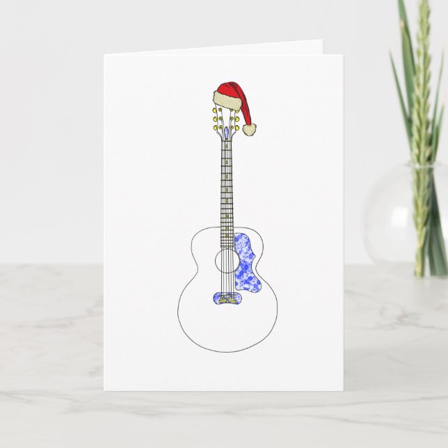 Guitar Happy Christmas Minimalistic Drawing  Card (Front)