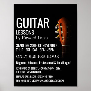 Guitar Head, Guitar Lessons Advertising Poster