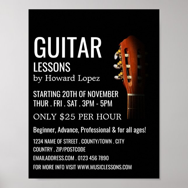 Guitar Head, Guitar Lessons Advertising Poster (Front)