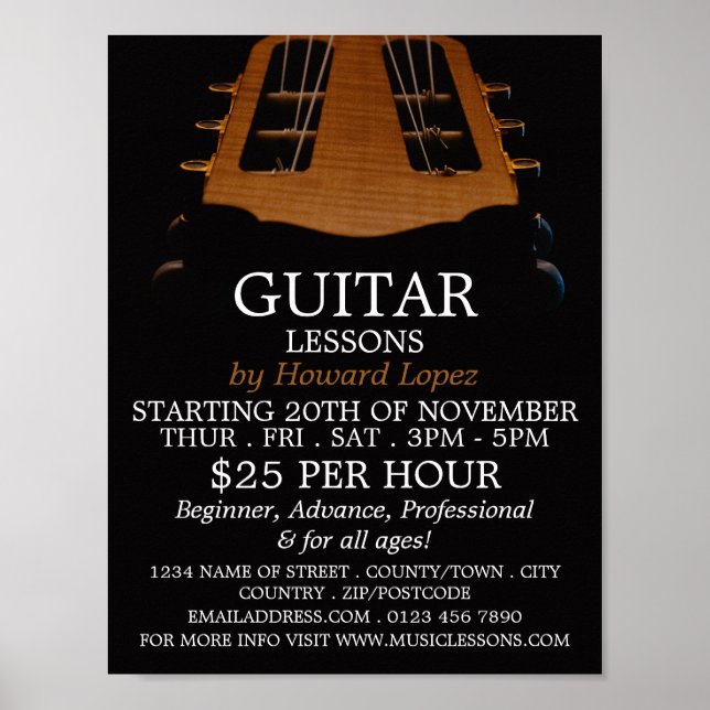 Guitar Head, Guitar Lessons Advertising Poster (Front)
