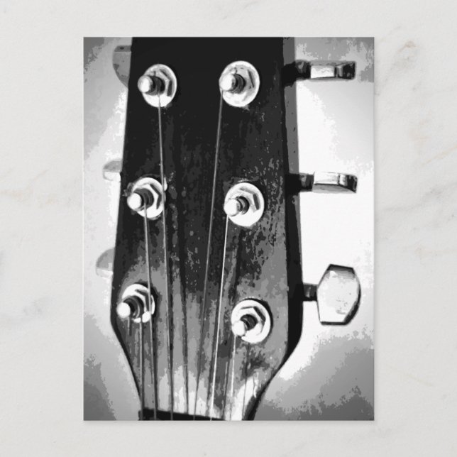Guitar Head Strings Tuning Pegs Artsy Black White Postcard (Front)