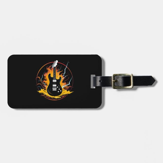 Guitar icon with lightning bolts luggage tag (Front Horizontal)