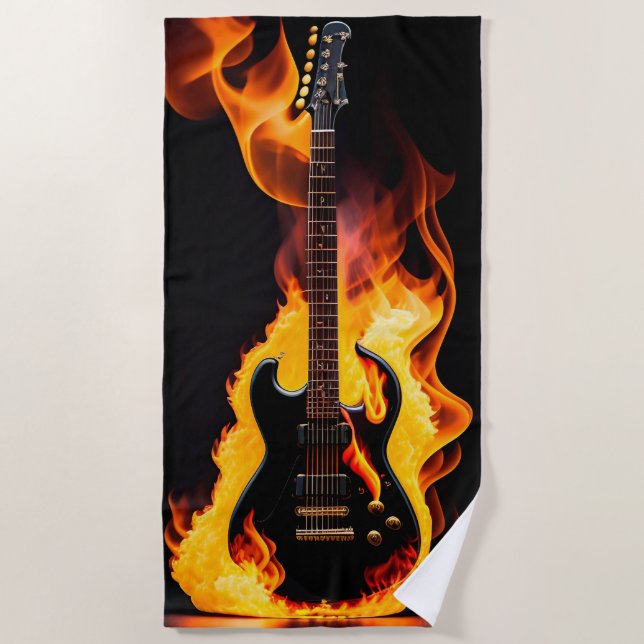 Guitar in flame Beach Towel (Front)