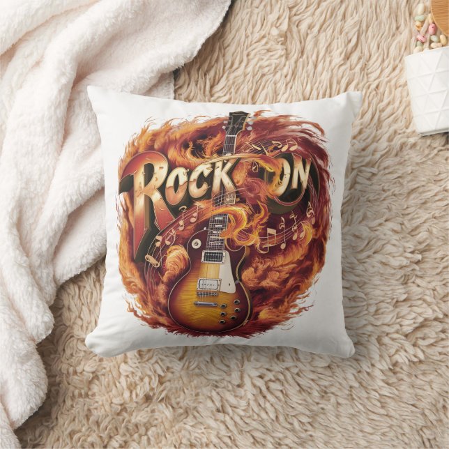 Guitar in flames with notes at dusk cushion (Blanket)