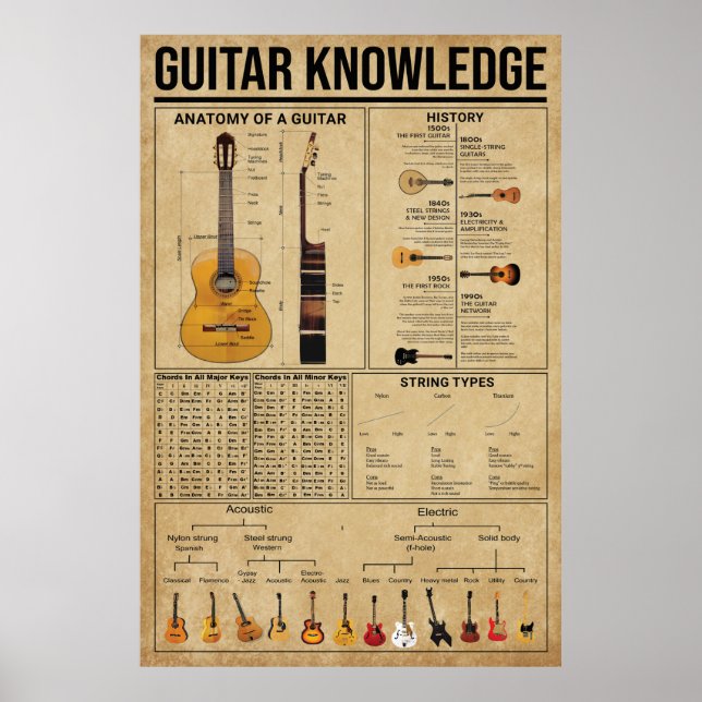 Guitar Knowledge Poster, Guitarist Poster (Front)
