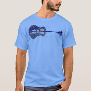 Guitar Lake Reflections in Blue Music Lovers  T-Shirt
