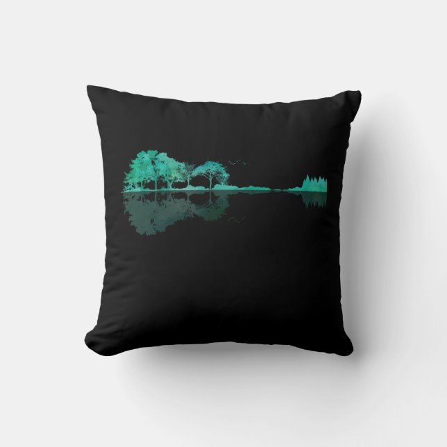 Guitar Lake Shadow Landscape Music Love Guitarist Cushion (Front)