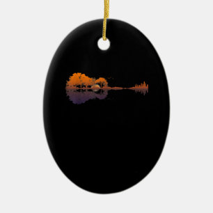 Guitar Lake Shadow Love Guitar Gift Music Lovers Ceramic Tree Decoration