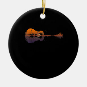 Guitar Lake Shadow Love Guitar Gift Music Lovers Ceramic Tree Decoration