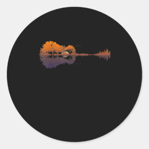 Guitar Lake Shadow Love Guitar Gift Music Lovers Classic Round Sticker