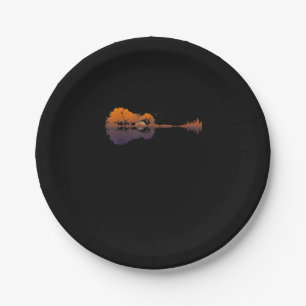 Guitar Lake Shadow Love Guitar Gift Music Lovers Paper Plate