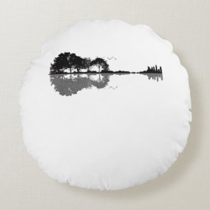 Guitar Lake Shadow Love Guitar Gift Music Lovers Round Cushion