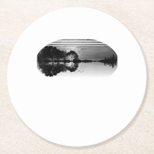 Guitar Lake Shadow Love Guitar Gift Music Lovers Round Paper Coaster