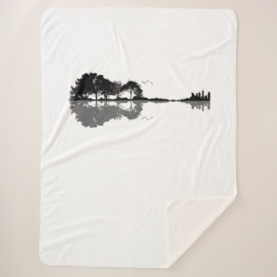 Guitar Lake Shadow Love Guitar Gift Music Lovers Sherpa Blanket