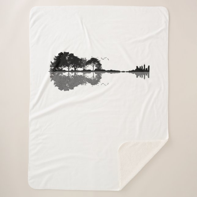 Guitar Lake Shadow Love Guitar Gift Music Lovers Sherpa Blanket (Front)