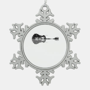 Guitar Lake Shadow Love Guitar Gift Music Lovers Snowflake Pewter Christmas Ornament