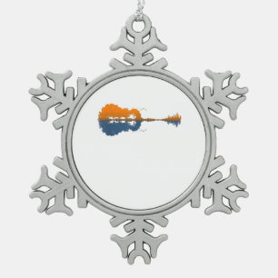 Guitar Lake Shadow Love Guitar Gift Music Lovers Snowflake Pewter Christmas Ornament