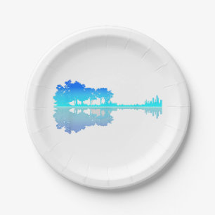 Guitar Lake Shadow Love Guitar Musician Paper Plate